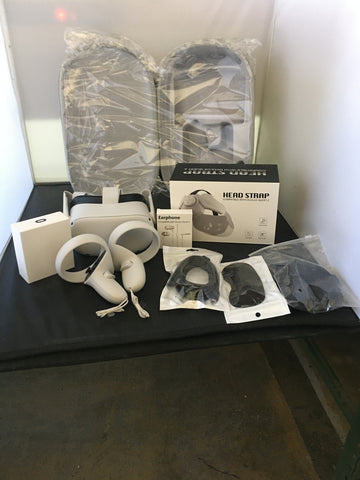 Oculus Quest 2 All-In-One VR Headset 128GB Bundle with Mytrix Head Strap, Carrying Case, Earphone, Link Cable (3M), Grip & Lens Cover - Used Like New