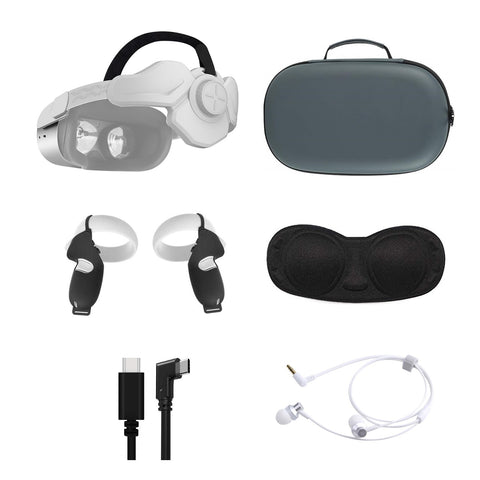 Mytrix 6-in-1 VR Headset Accessories Bundle for Oculus Quest 2 - Carrying Case, Head Strap, Earphone, Link Cable, Grip & Lens Cover -Used Like New
