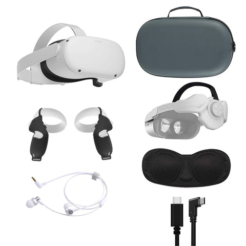 Oculus Quest 2 All-In-One VR Headset 128GB Bundle with Mytrix Head Strap, Carrying Case, Earphone, Link Cable (3M), Grip & Lens Cover - Used Like New