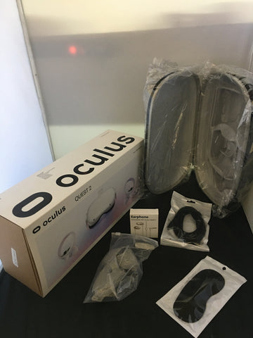 Oculus Quest 2 All-In-One VR Headset 128GB, Touch Controllers, with Mytrix Carrying Case, Earphone, Link Cable, Gray Grip, Lens Cover - Used Like New