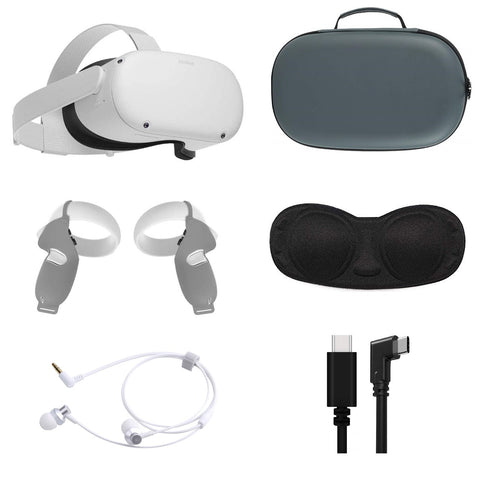 Oculus Quest 2 All-In-One VR Headset 128GB, Touch Controllers, with Mytrix Carrying Case, Earphone, Link Cable, Gray Grip, Lens Cover - Used Like New